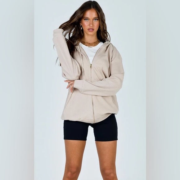 Princess Polly Audrey Oversize zip up Sweatshirt Beige | New without Tags - Picture 1 of 9